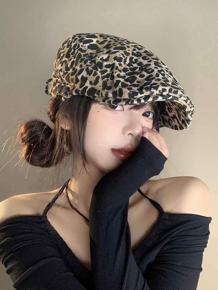 Leopard-Print Newsboy Cap product view 1