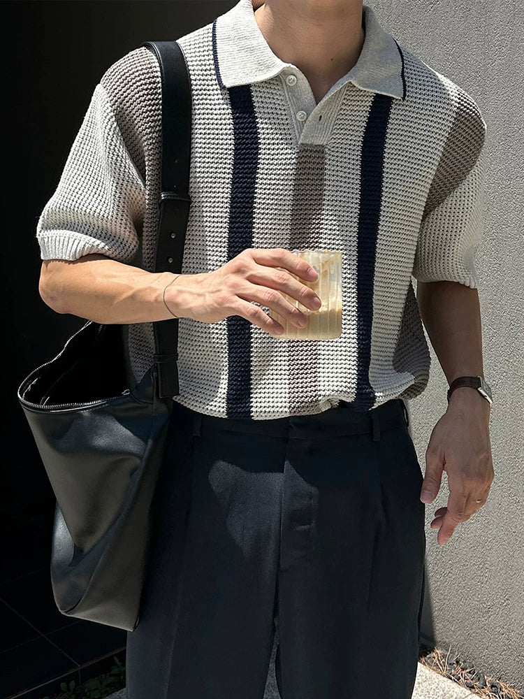 Open-Knit Striped Polo Shirt product view 1
