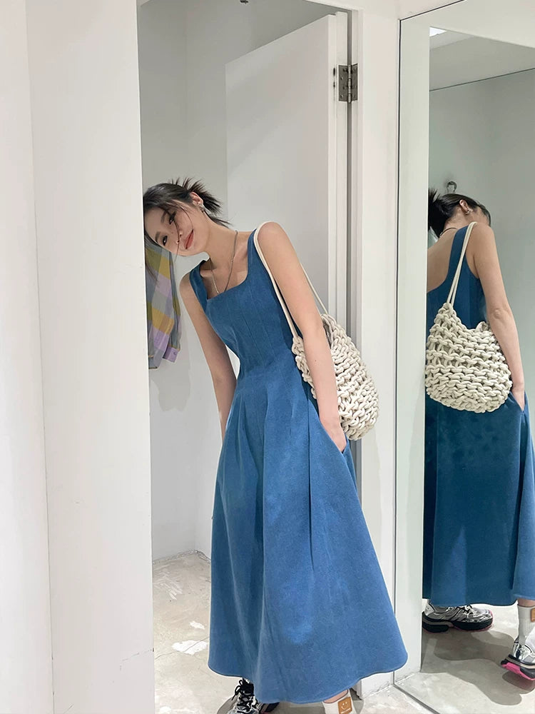 Blue Denim Square-Neck Maxi Dress product view 1