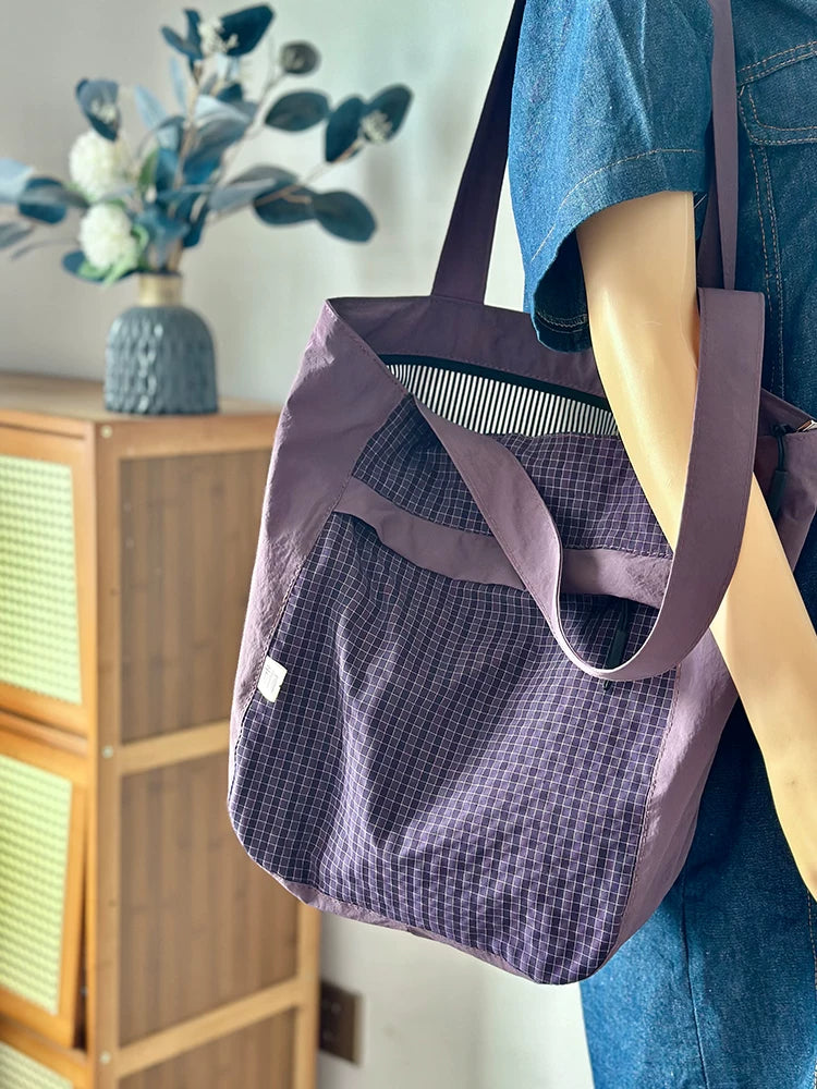 Water-Repellent Plaid Commuter Tote product view 1
