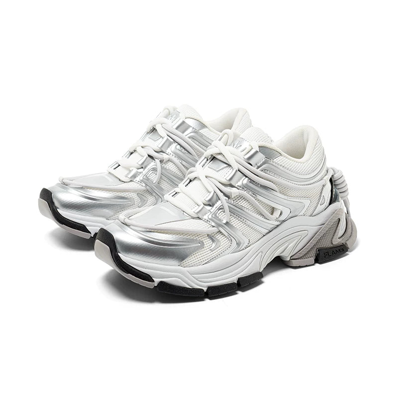 Silver Sculpted-Panel Chunky Runner Sneakers product view 1