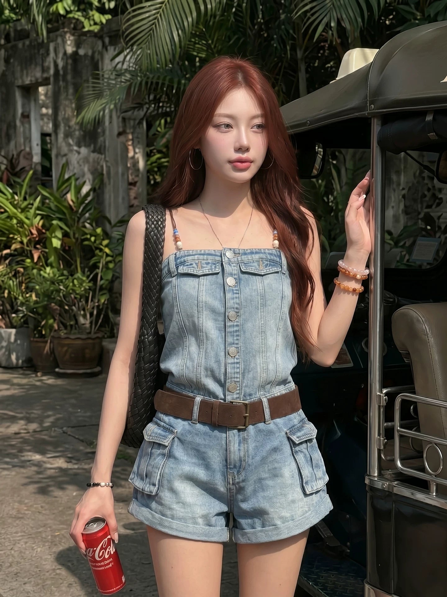 Beaded Denim Short Romper product view 2