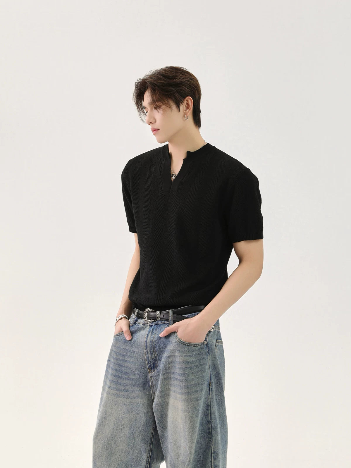V-Neck Knit T-Shirt product view 1