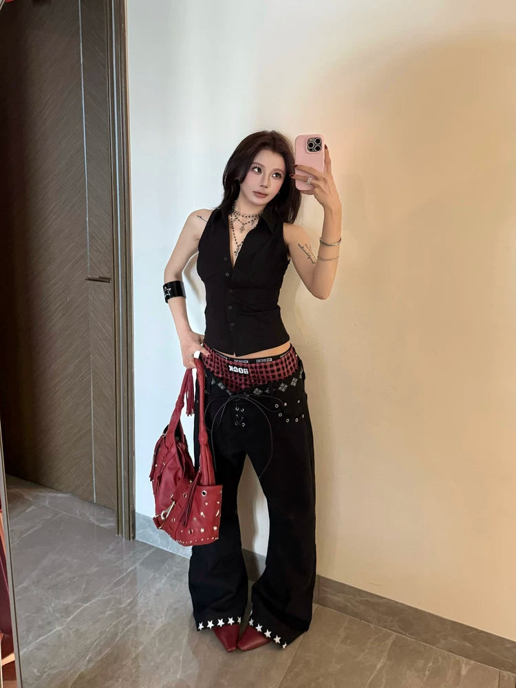 Double-Waist Graphic Wide-Leg Jeans product view 2