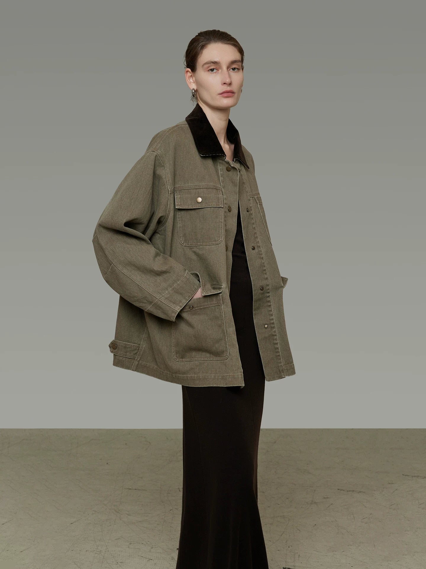 Contrast-Collar Oversized Denim Jacket product view 1