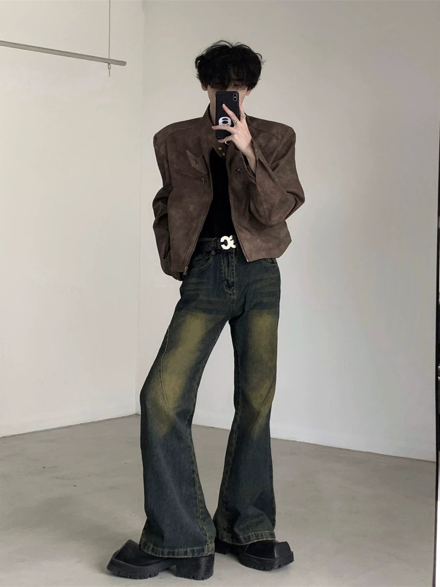 Distressed Padded-Shoulder Moto Jacket product view 1
