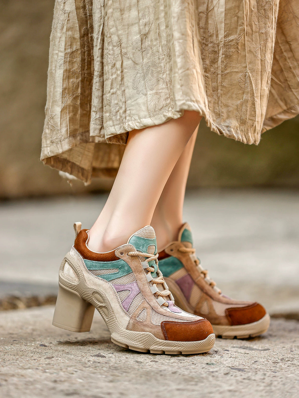 Retro Panel Chunky-Heel Sneakers product view 2