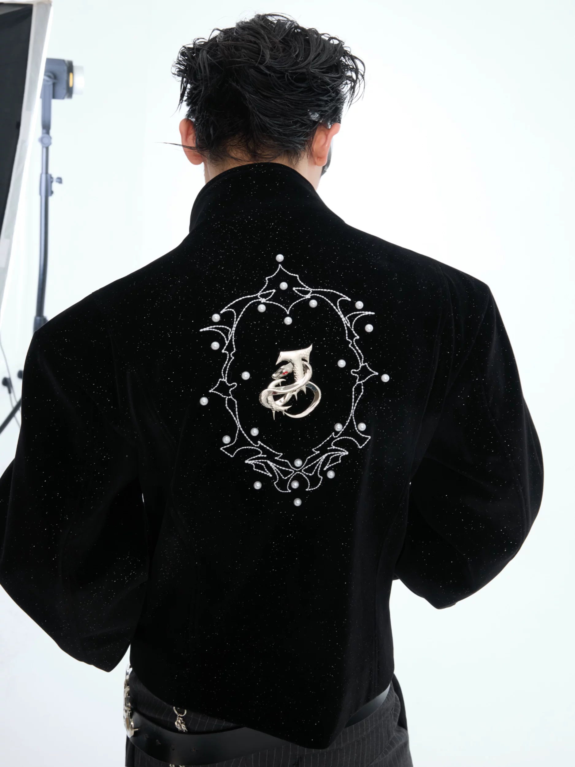 Embroidered Velvet Stand-Collar Jacket product view 2