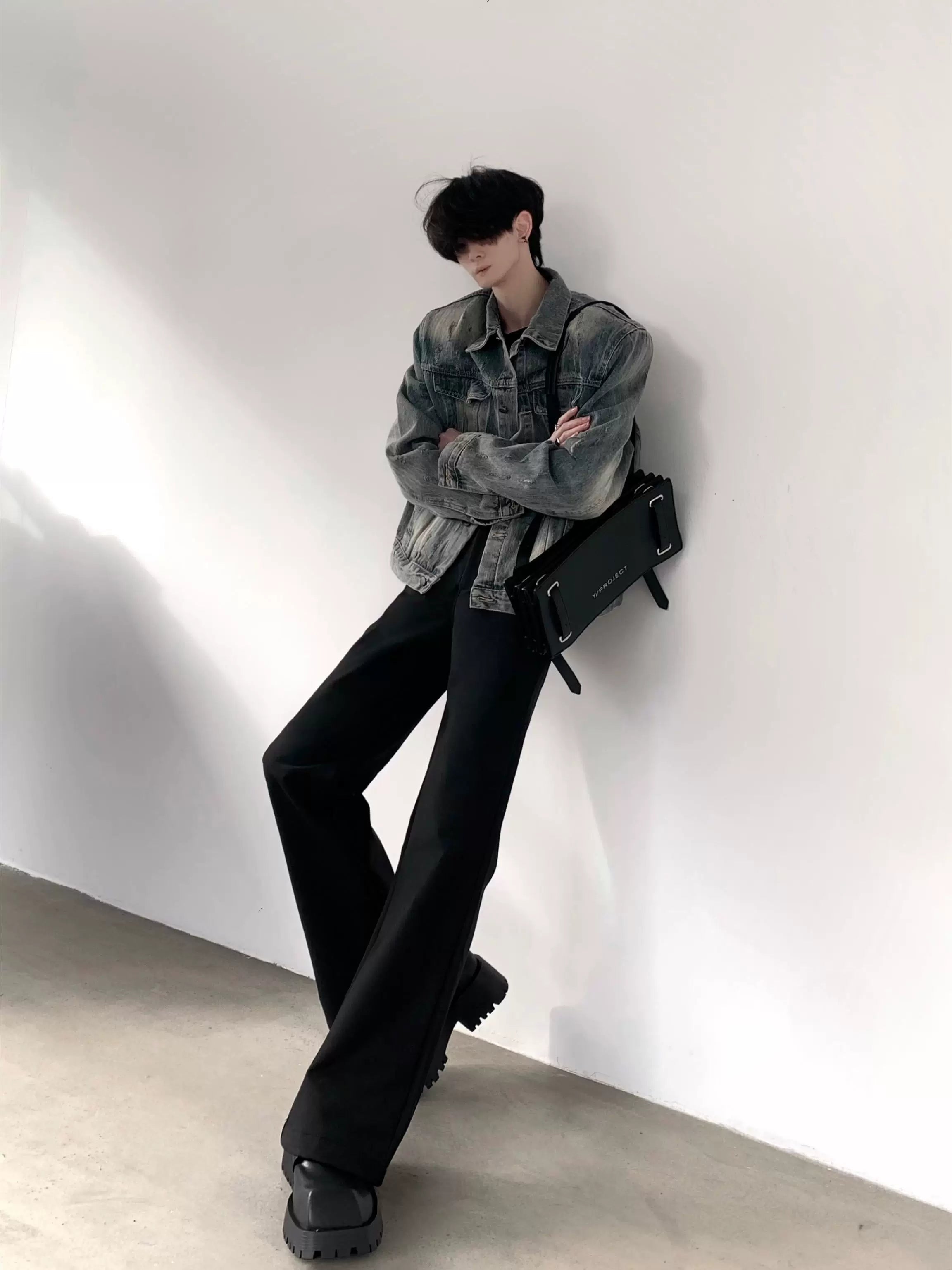 Washed Denim Shoulder-Pad Jacket product view 1
