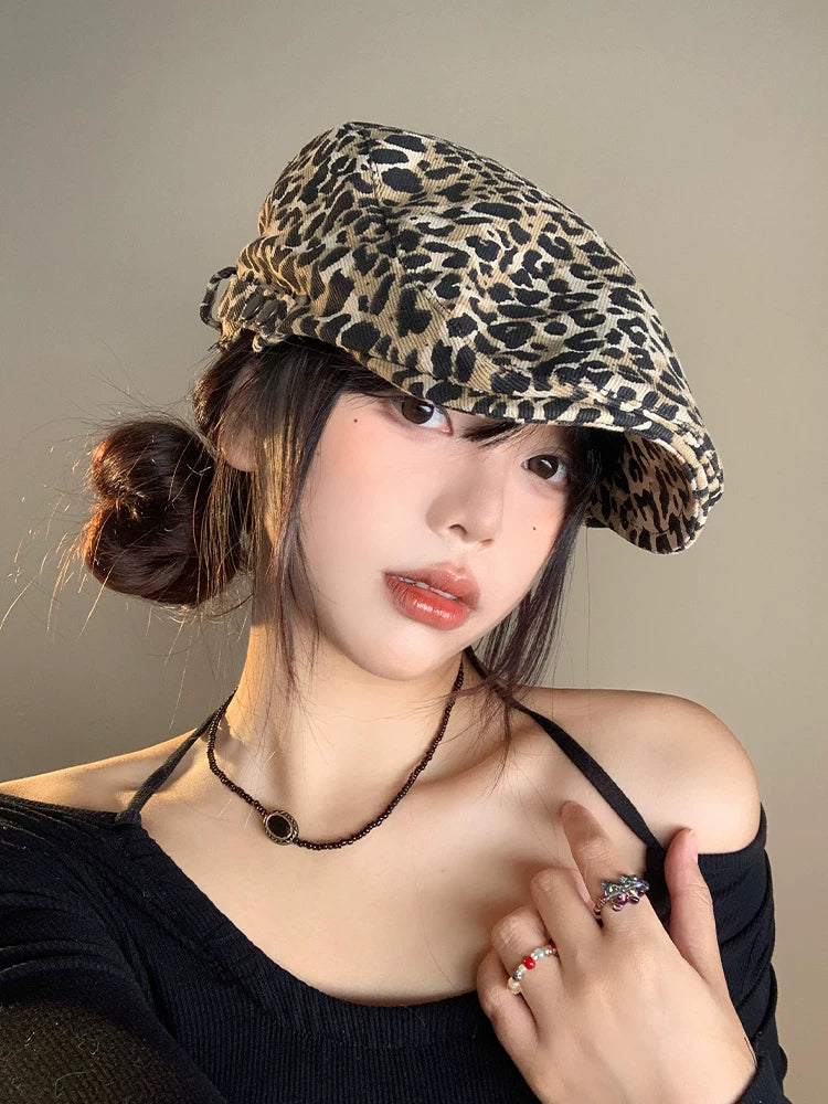 Leopard-Print Newsboy Cap product view 2