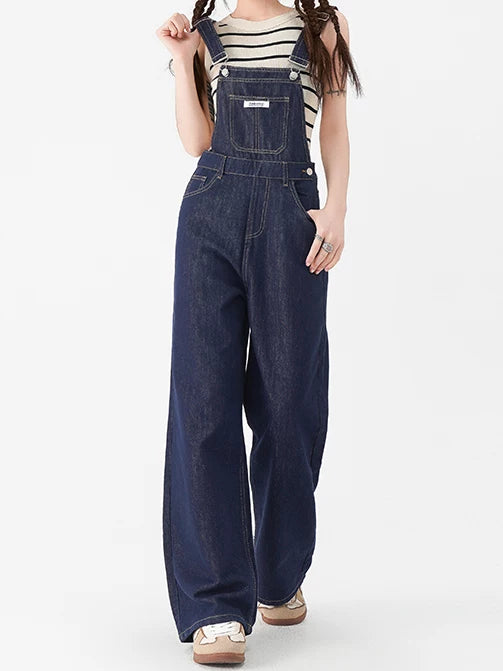 Dark-Wash Wide-Leg Denim Overalls product view 1