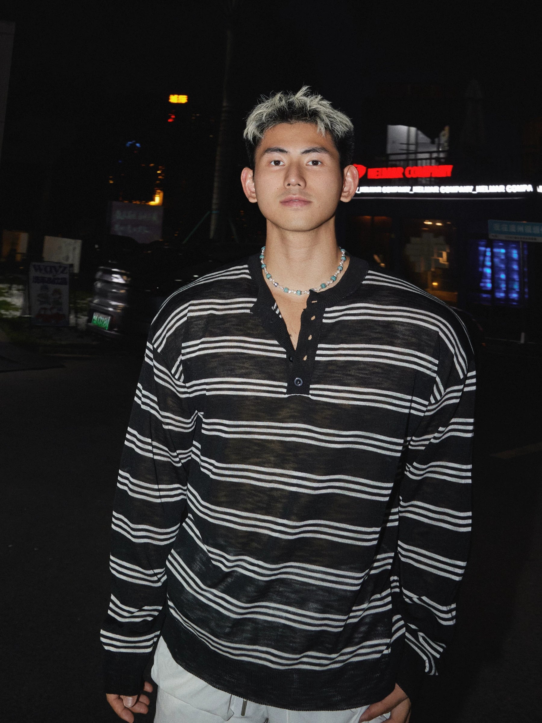 Textured Stripe Long-Sleeve Henley product view 3