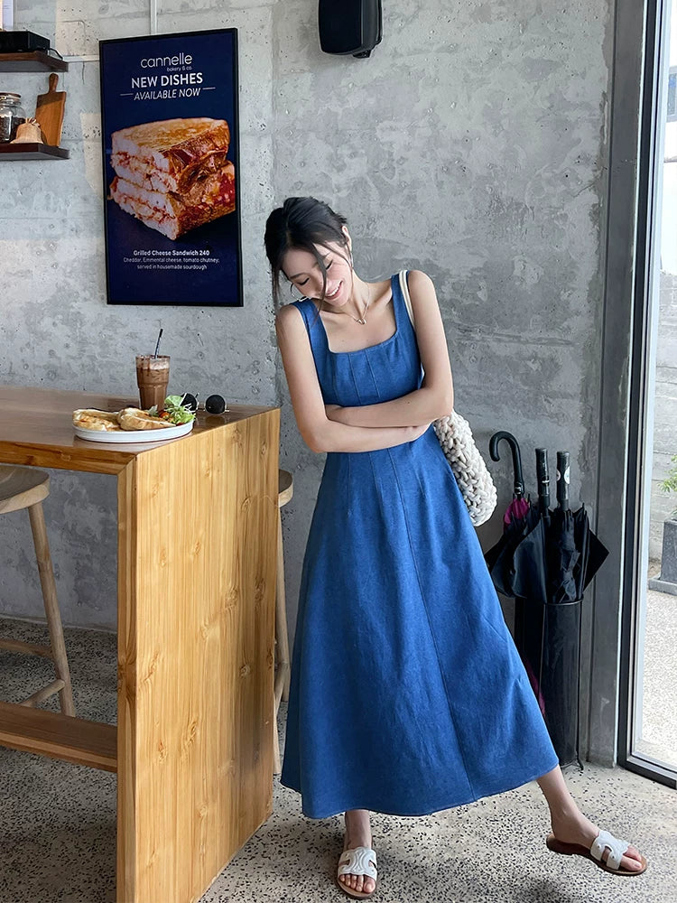 Blue Denim Square-Neck Maxi Dress product view 3