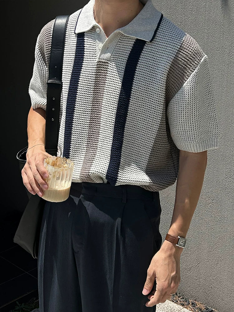 Open-Knit Striped Polo Shirt product view 3