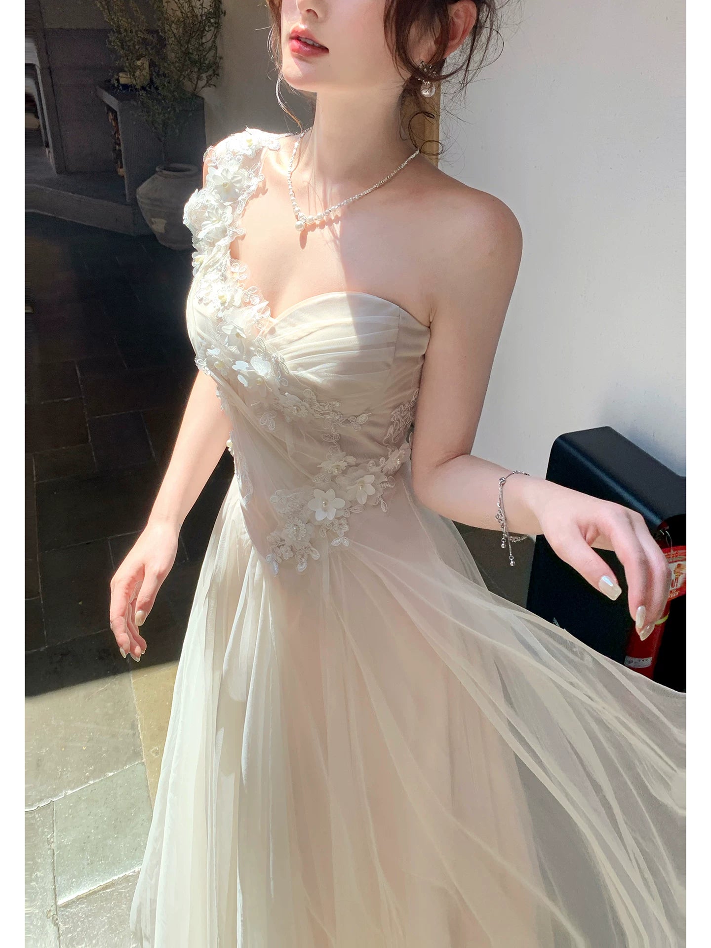 Embroidered Floral Tulle Maxi Dress product view 3