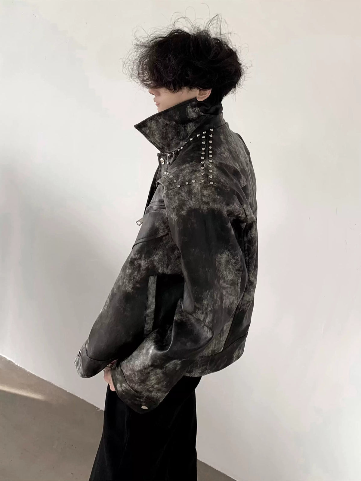 Studded Acid-Wash Moto Jacket product view 2