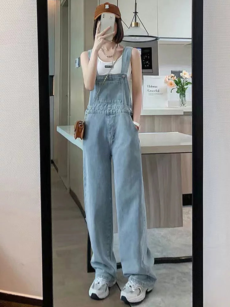 Utility Denim Wide-Leg Overalls product view 3