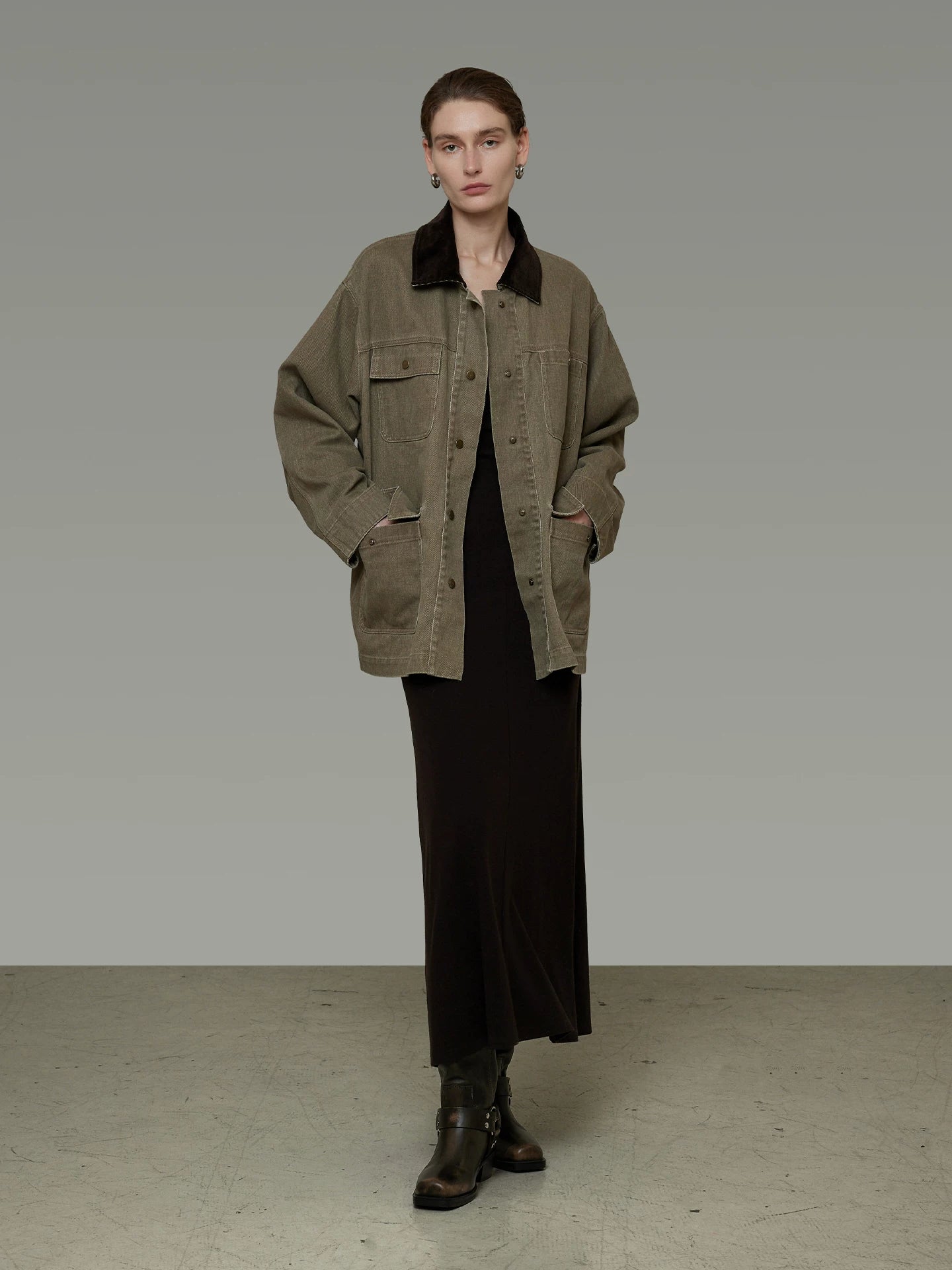 Contrast-Collar Oversized Denim Jacket product view 2