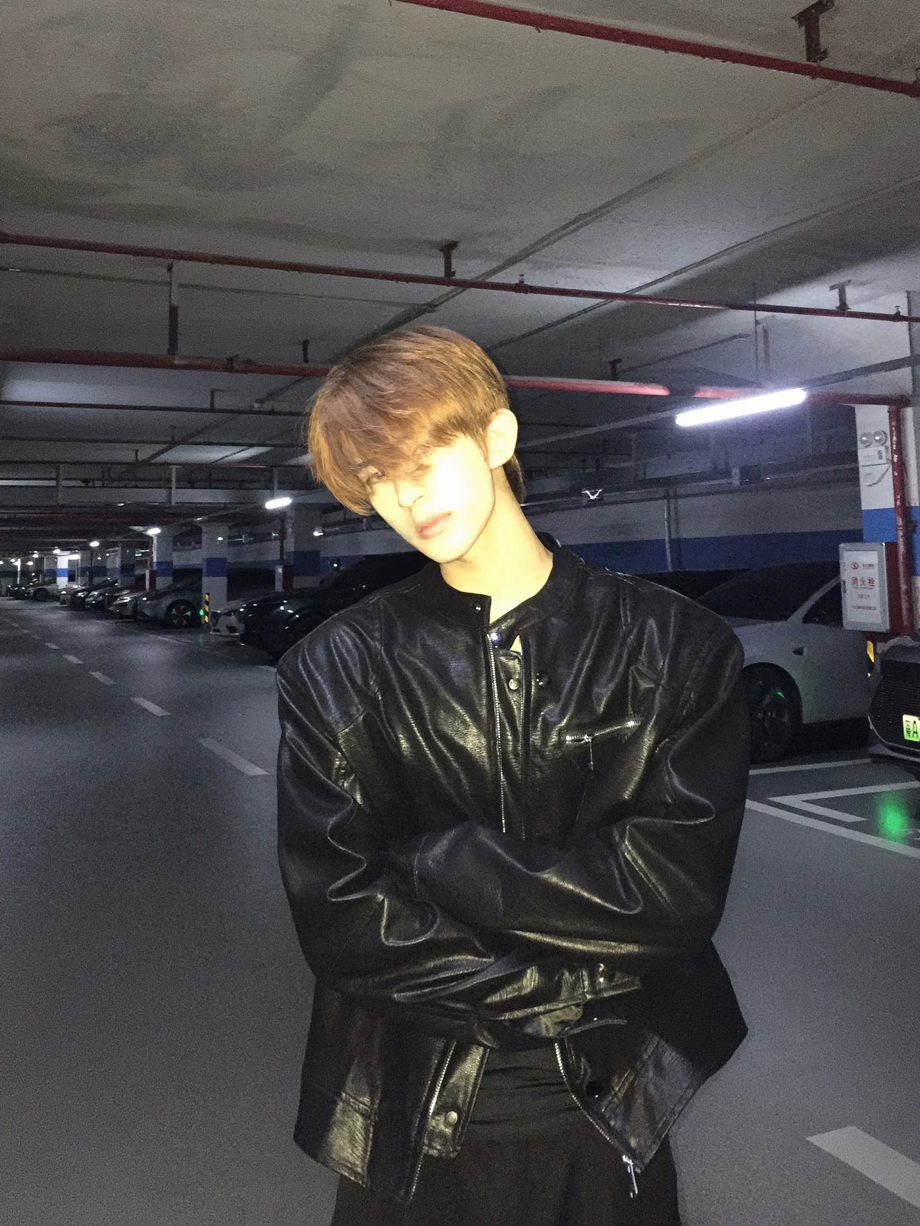 Padded-Shoulder Faux-Leather Jacket product view 3