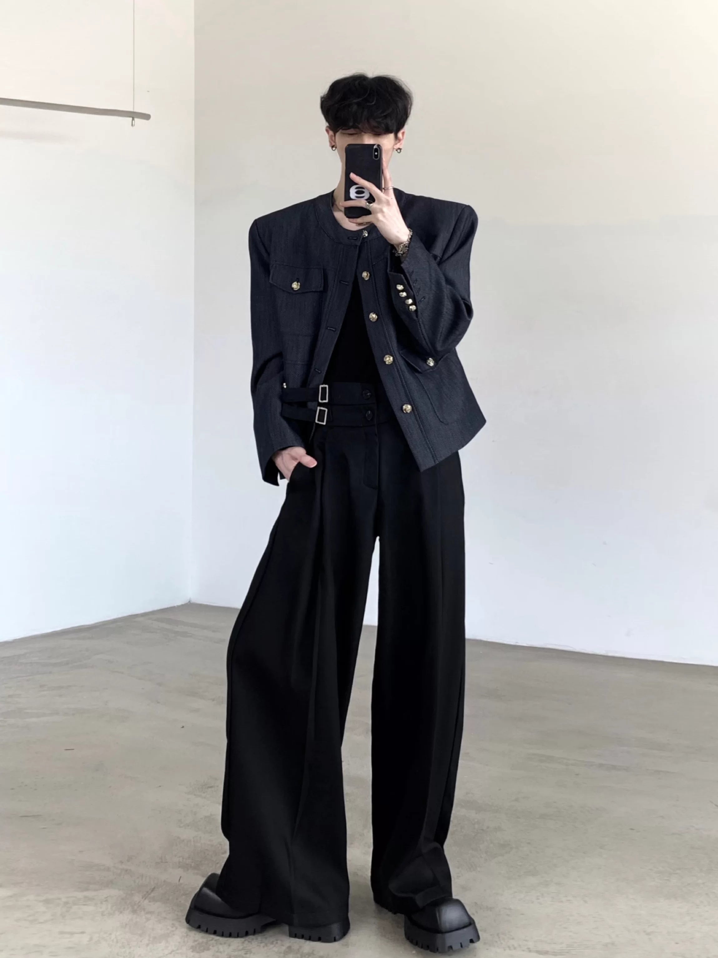 Navy Collarless Structured Jacket product view 2
