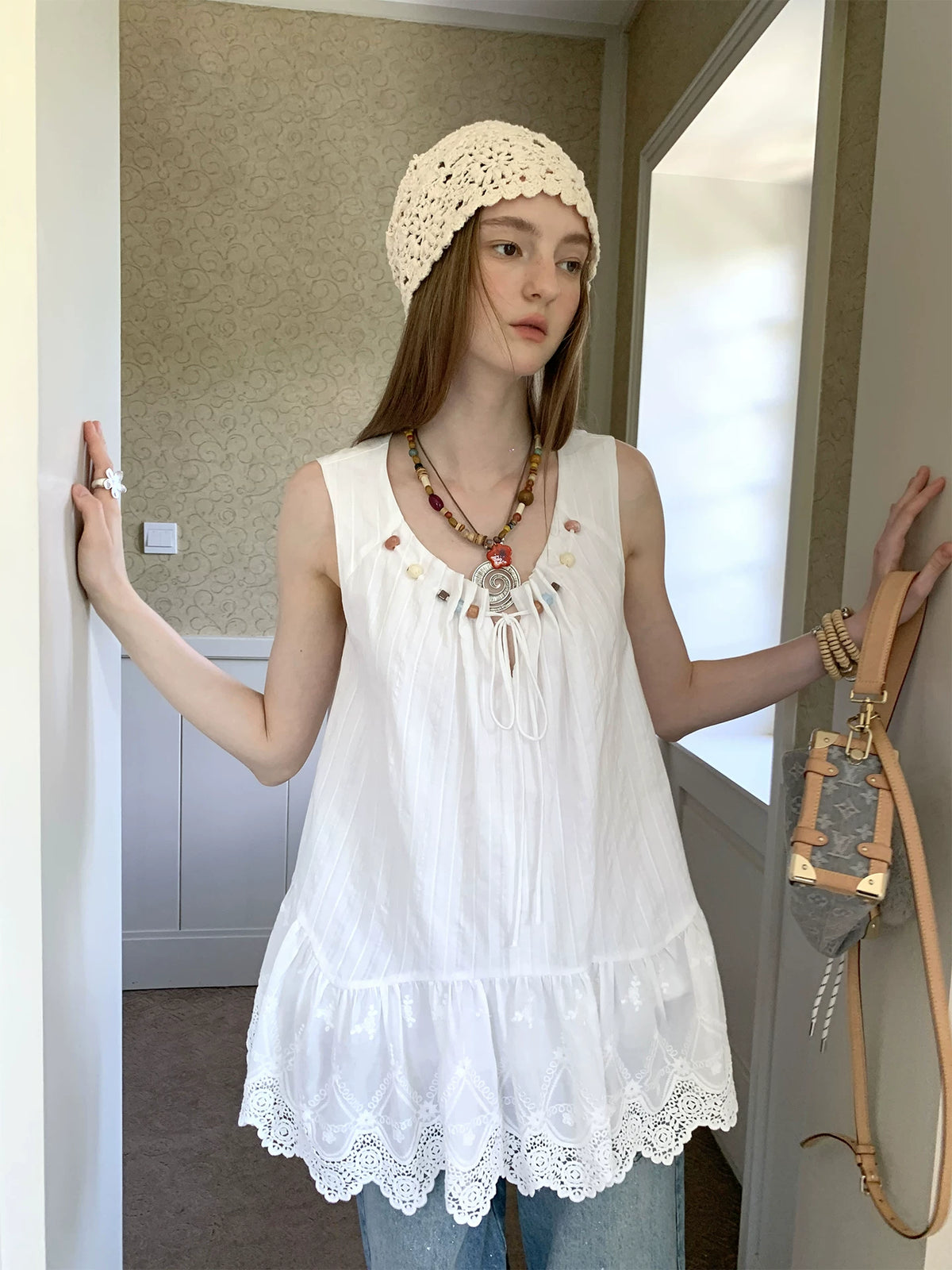Beaded Eyelet Lace Tunic Top product view 2