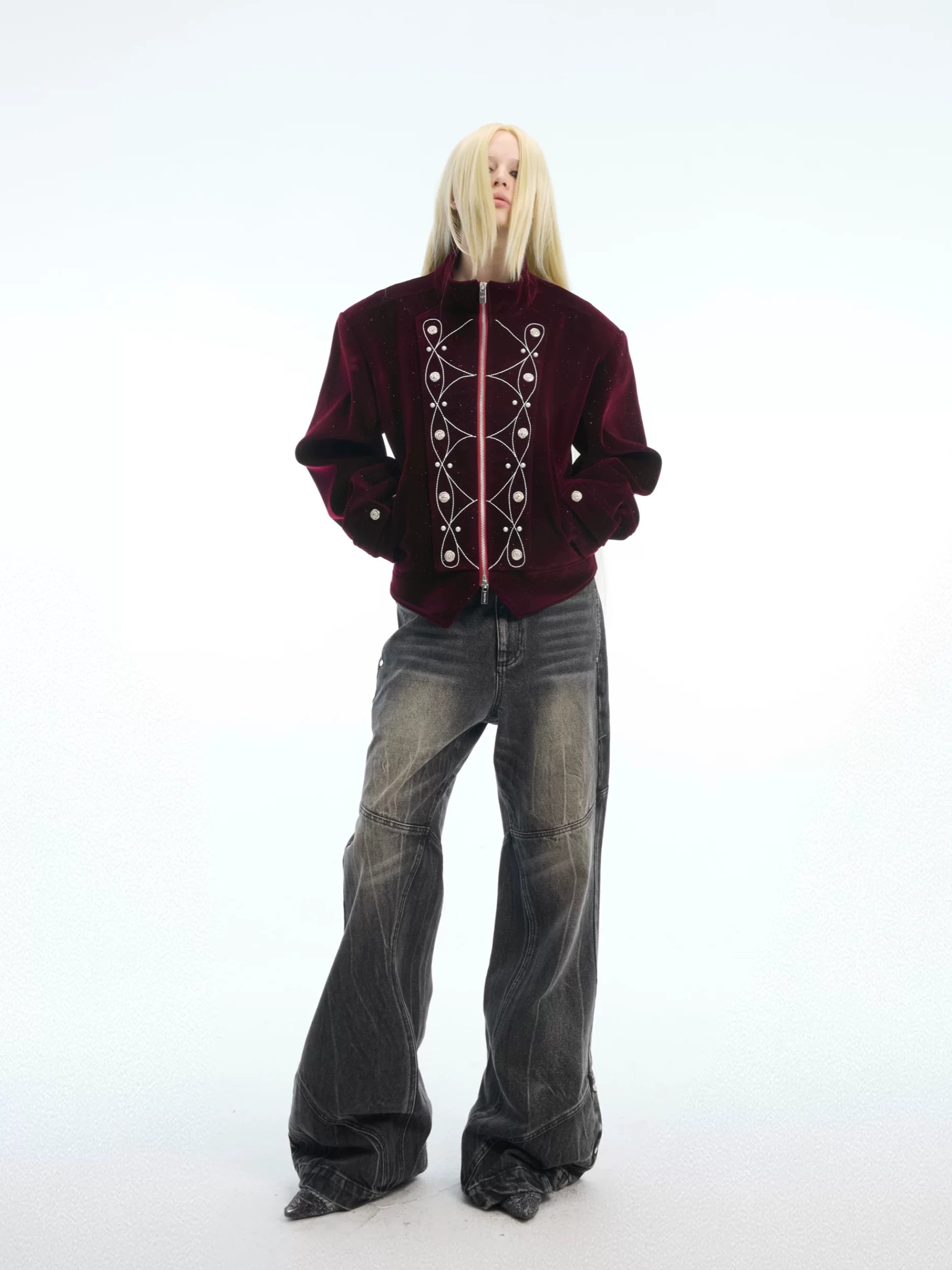 Embroidered Velvet Stand-Collar Jacket product view 3