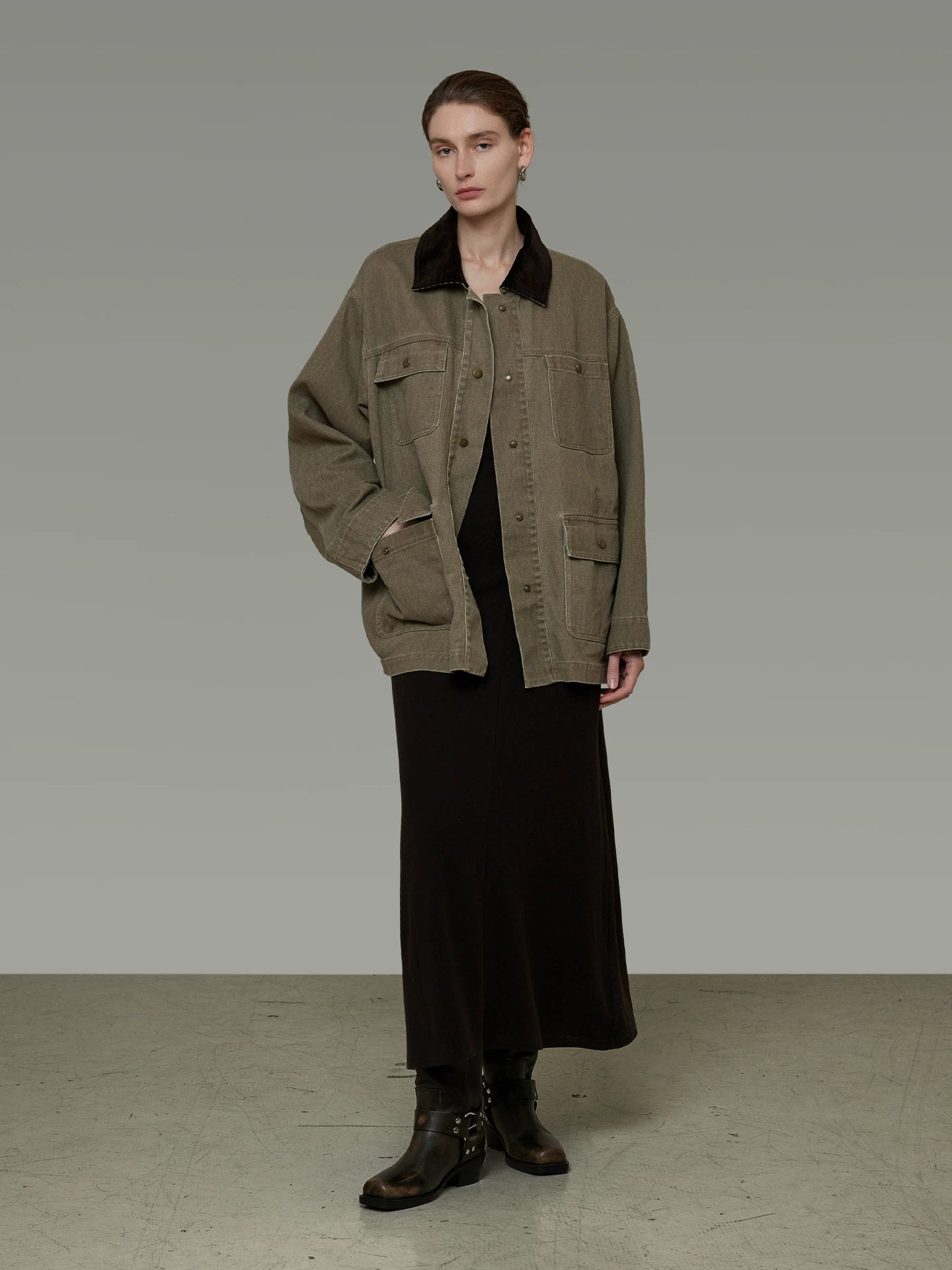 Contrast-Collar Oversized Denim Jacket product view 3