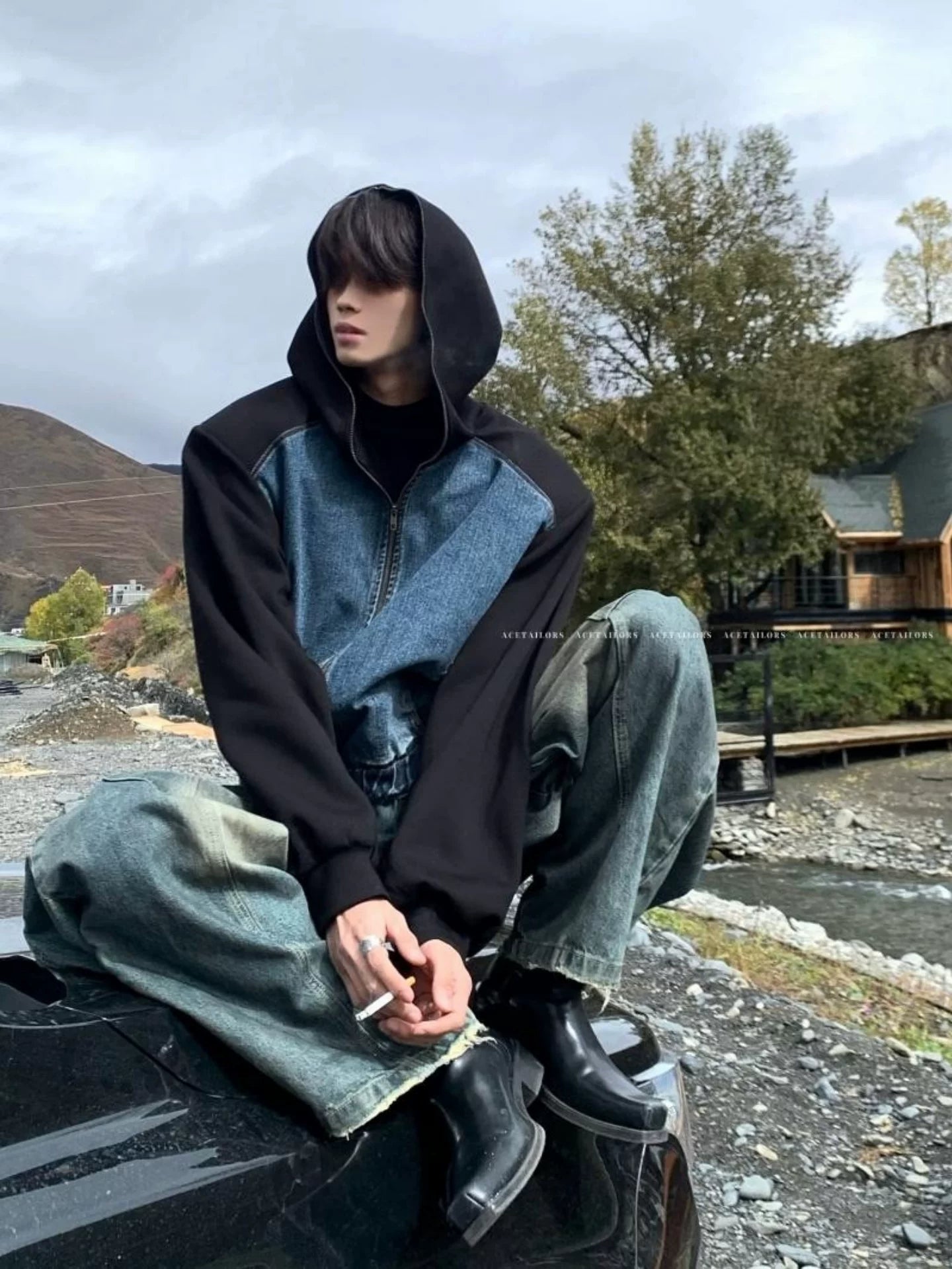 Denim-Panel Hooded Jacket product view 2