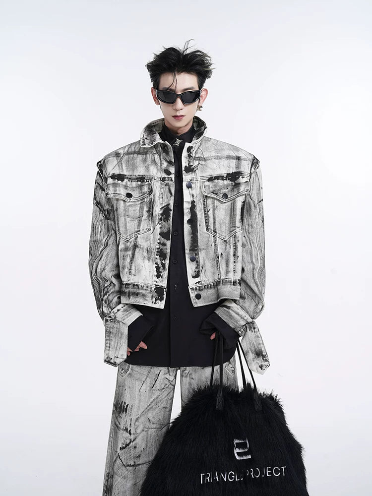 Convertible-Sleeve Graphic Denim Jacket product view 3