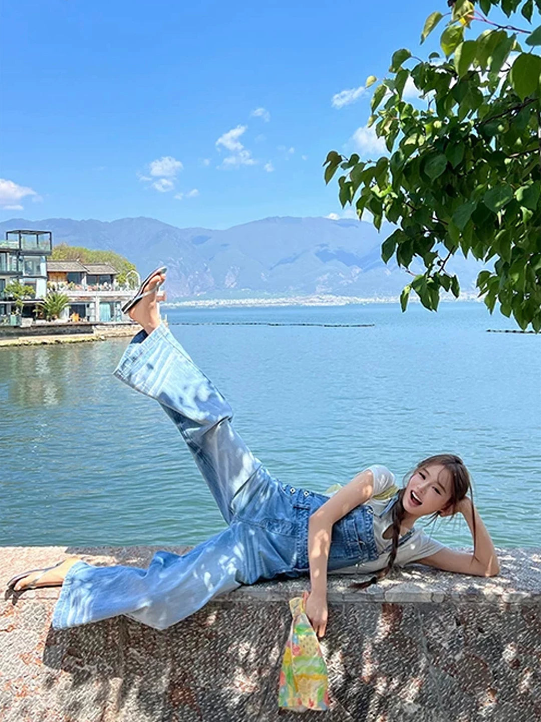 Relaxed Wide-Leg Denim Overalls product view 4