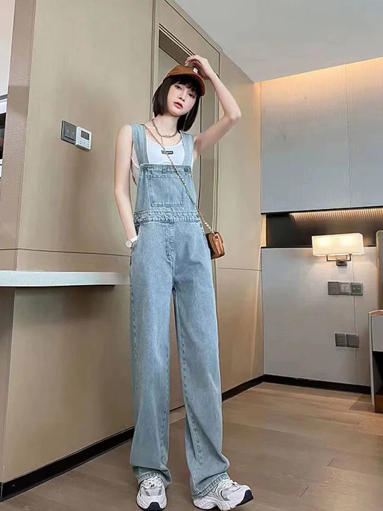 Utility Denim Wide-Leg Overalls product view 4