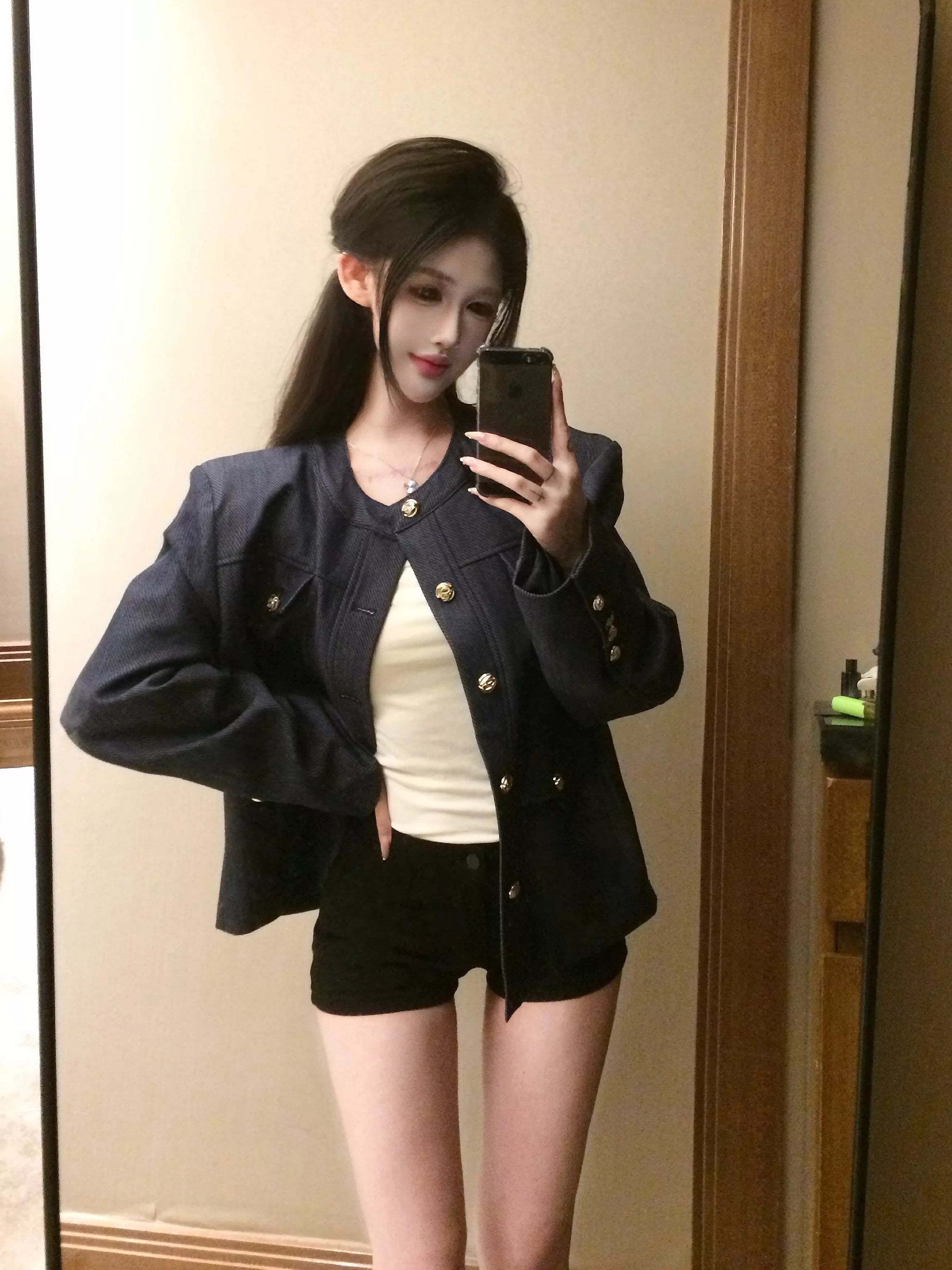 Navy Collarless Structured Jacket product view 3