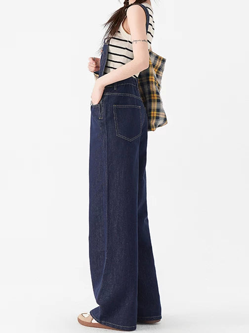 Dark-Wash Wide-Leg Denim Overalls product view 2