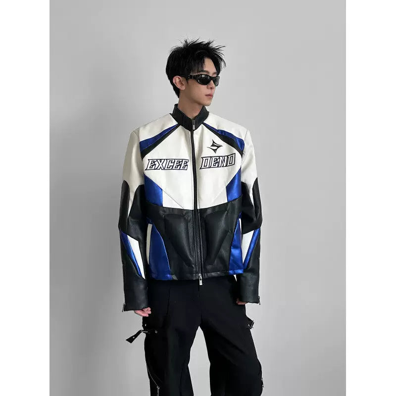 Color-Block Embroidered Moto Jacket product view 4
