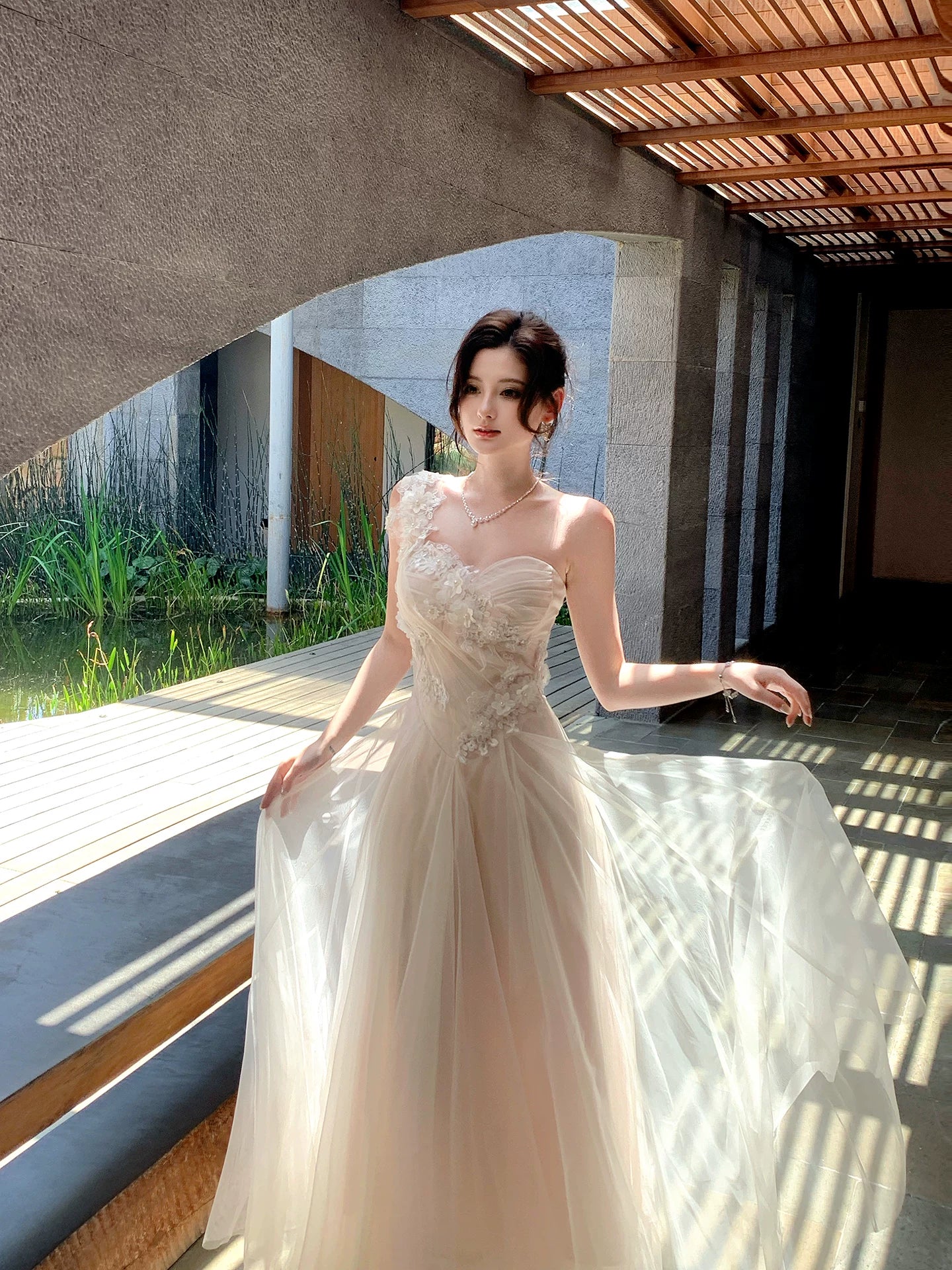 Embroidered Floral Tulle Maxi Dress product view 4