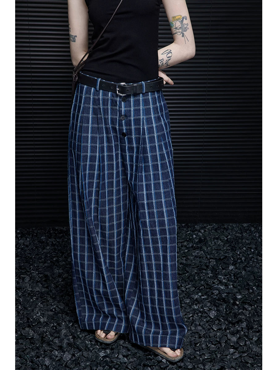 Blue Plaid Wide-Leg Trousers product view 4