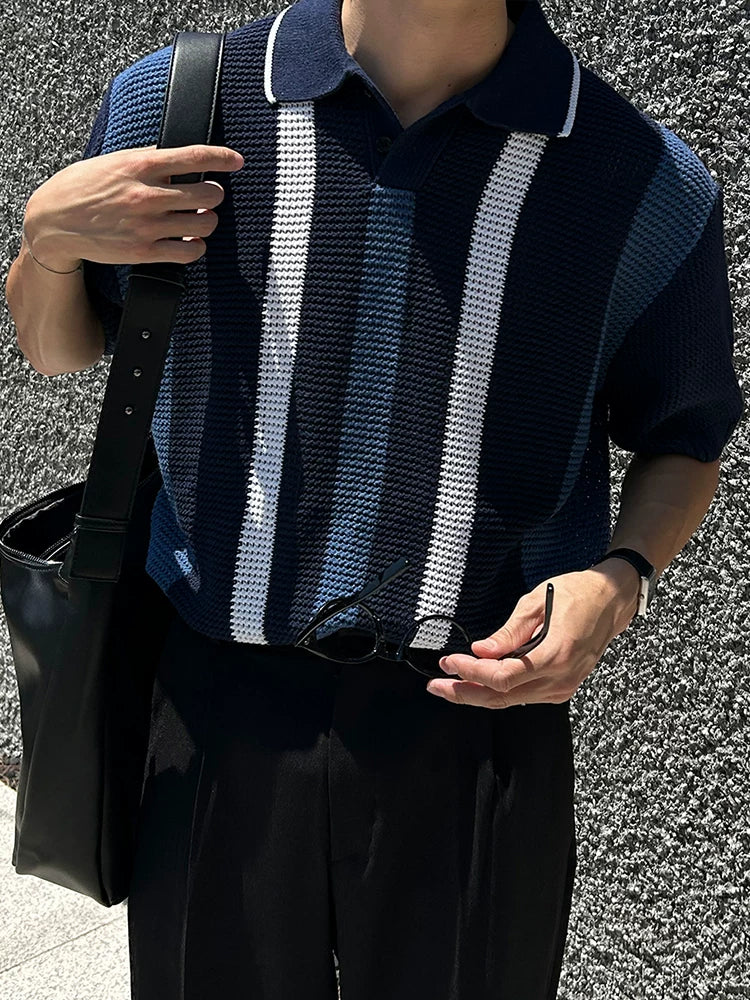 Open-Knit Striped Polo Shirt product view 4