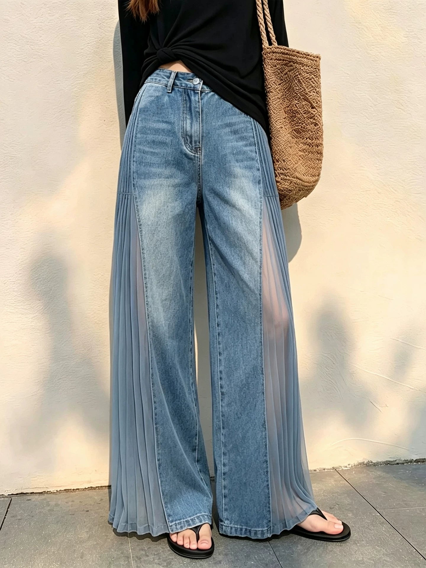 Sheer-Panel Wide-Leg Jeans product view 4