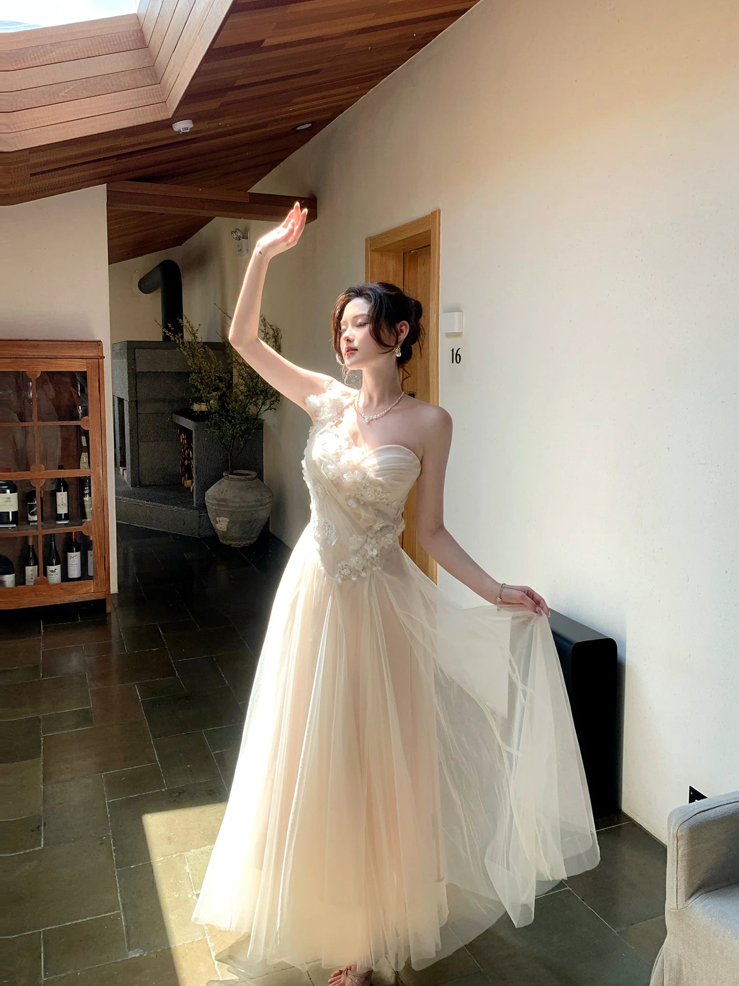 Embroidered Floral Tulle Maxi Dress product view 5