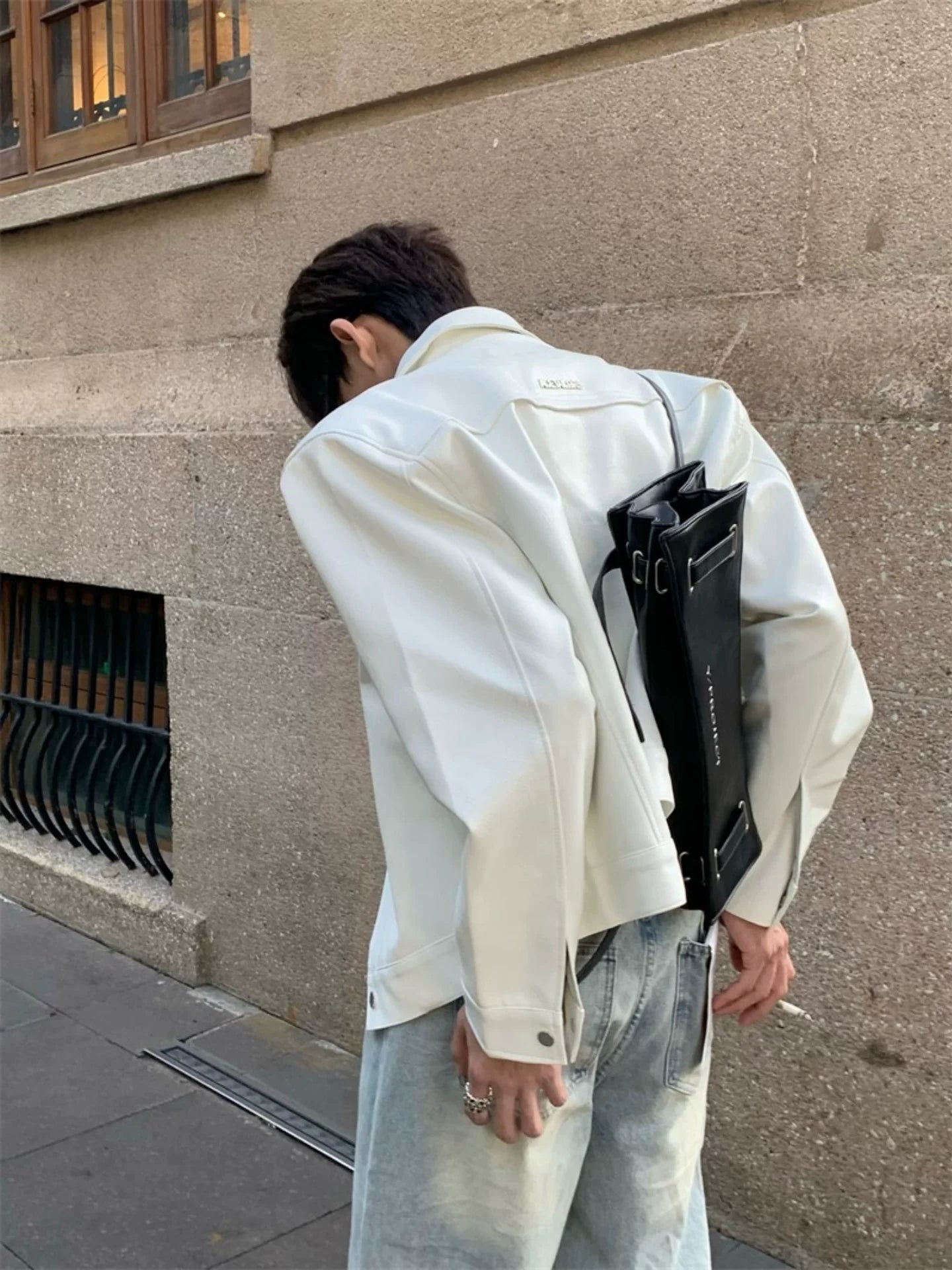 Deconstructed Faux-Leather Moto Jacket product view 5