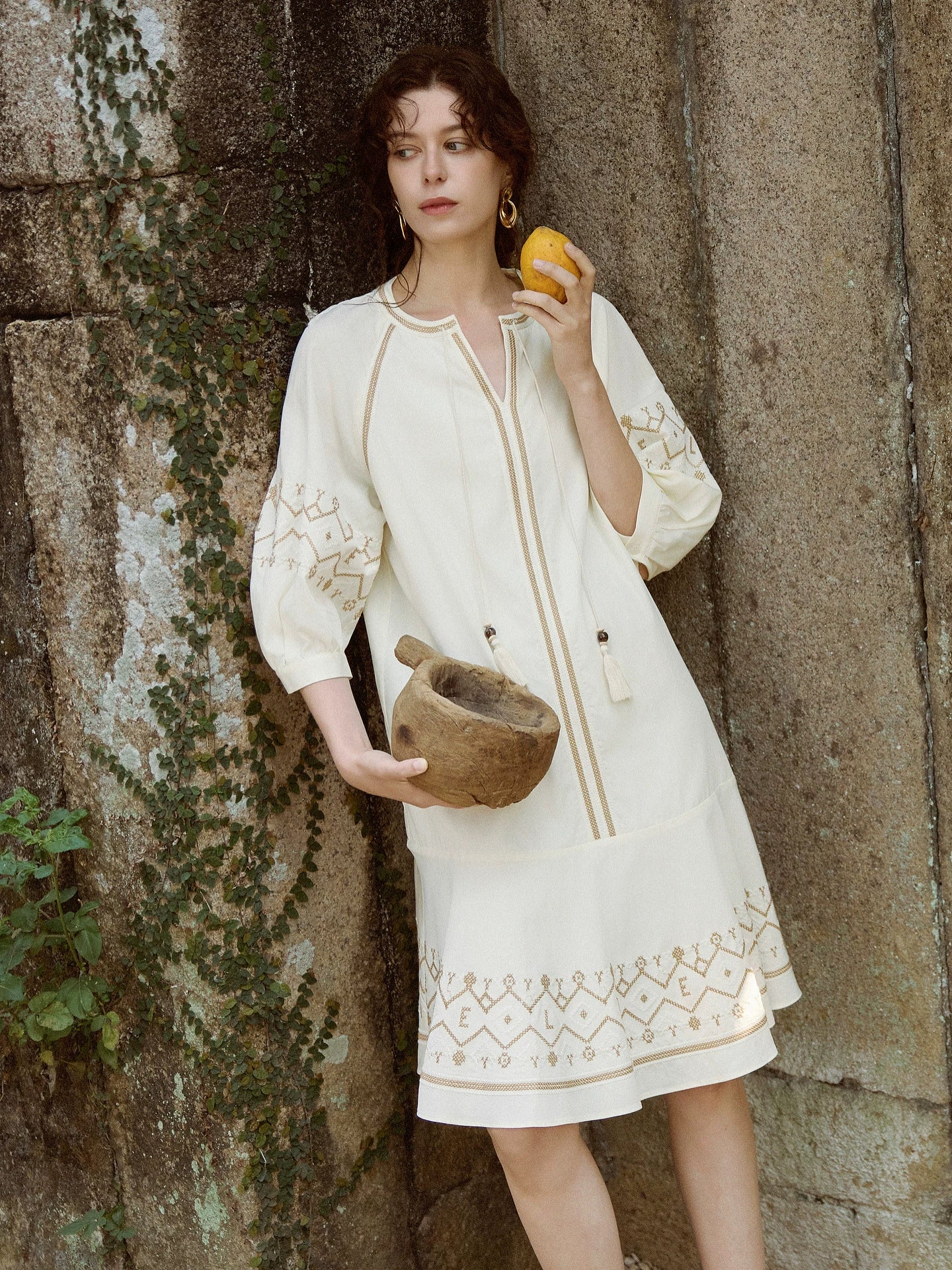 Embroidered Balloon-Sleeve Shift Dress product view 3