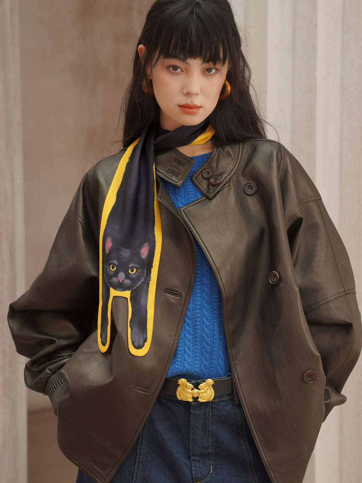 Black Cat Print Long Scarf product view 5