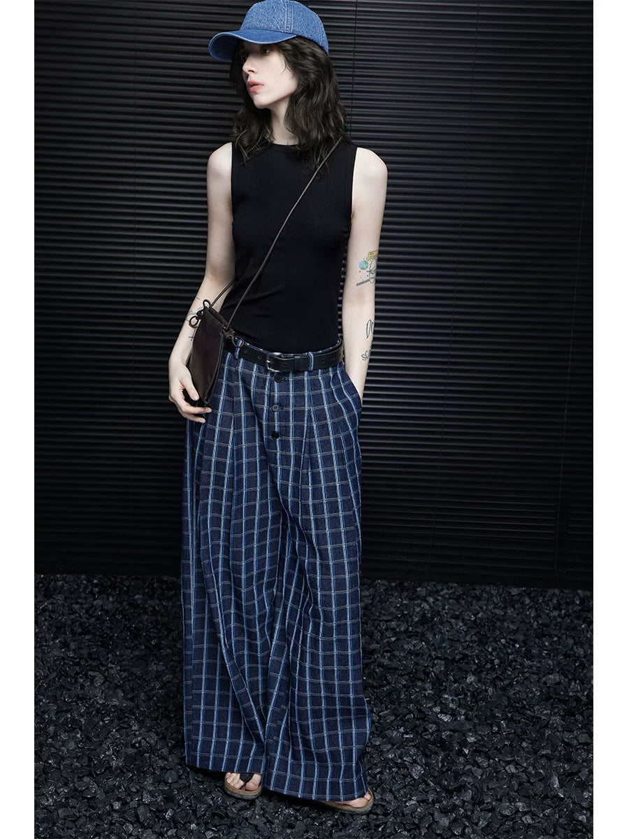 Blue Plaid Wide-Leg Trousers product view 5