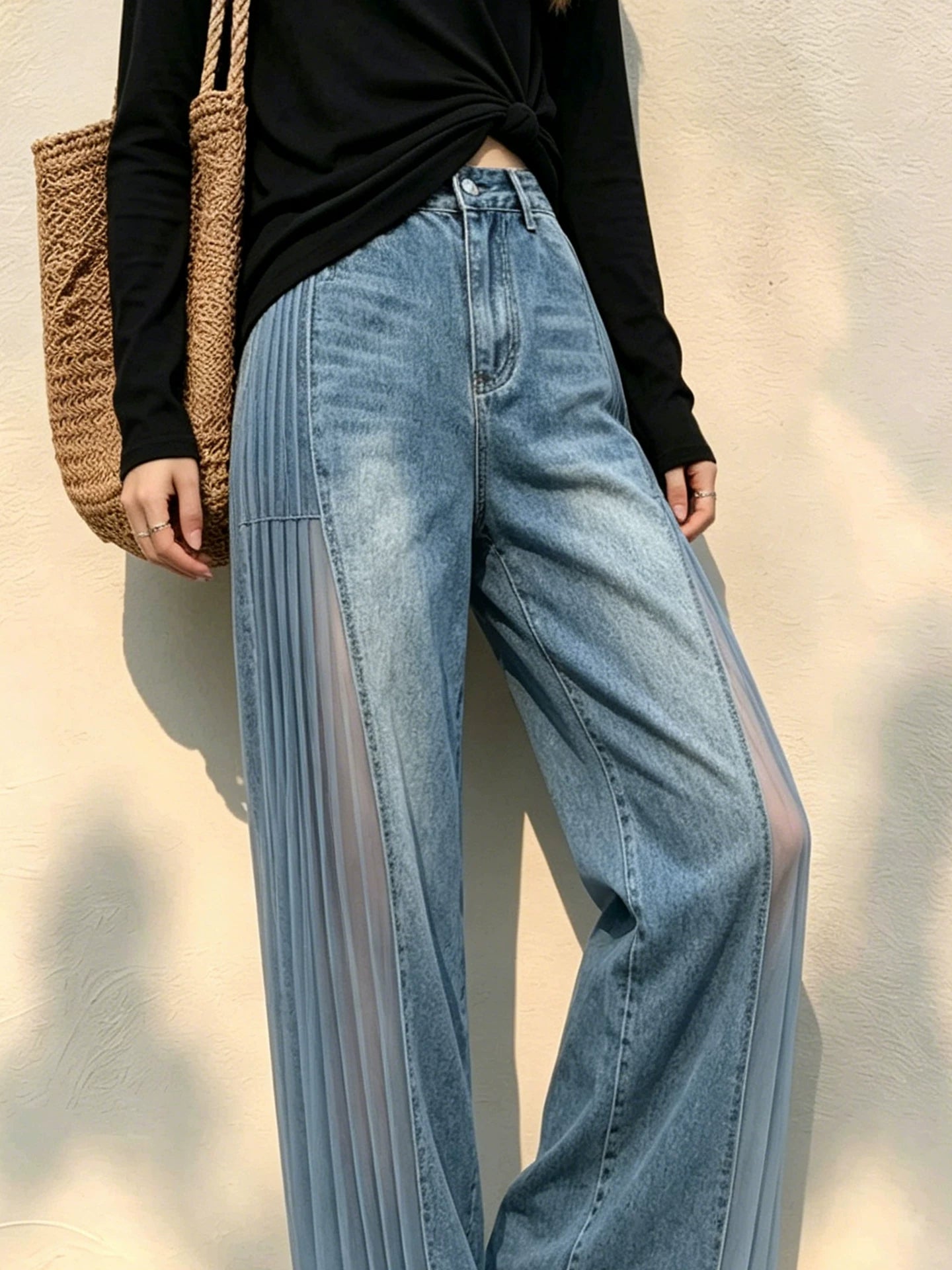 Sheer-Panel Wide-Leg Jeans product view 5