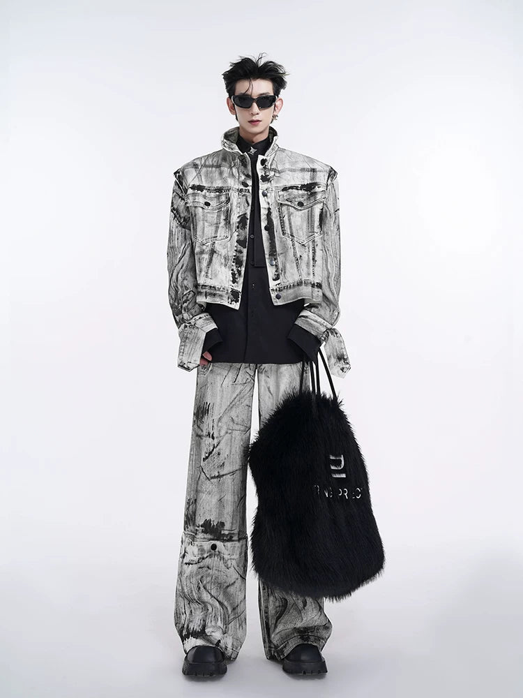 Convertible-Sleeve Graphic Denim Jacket product view 4