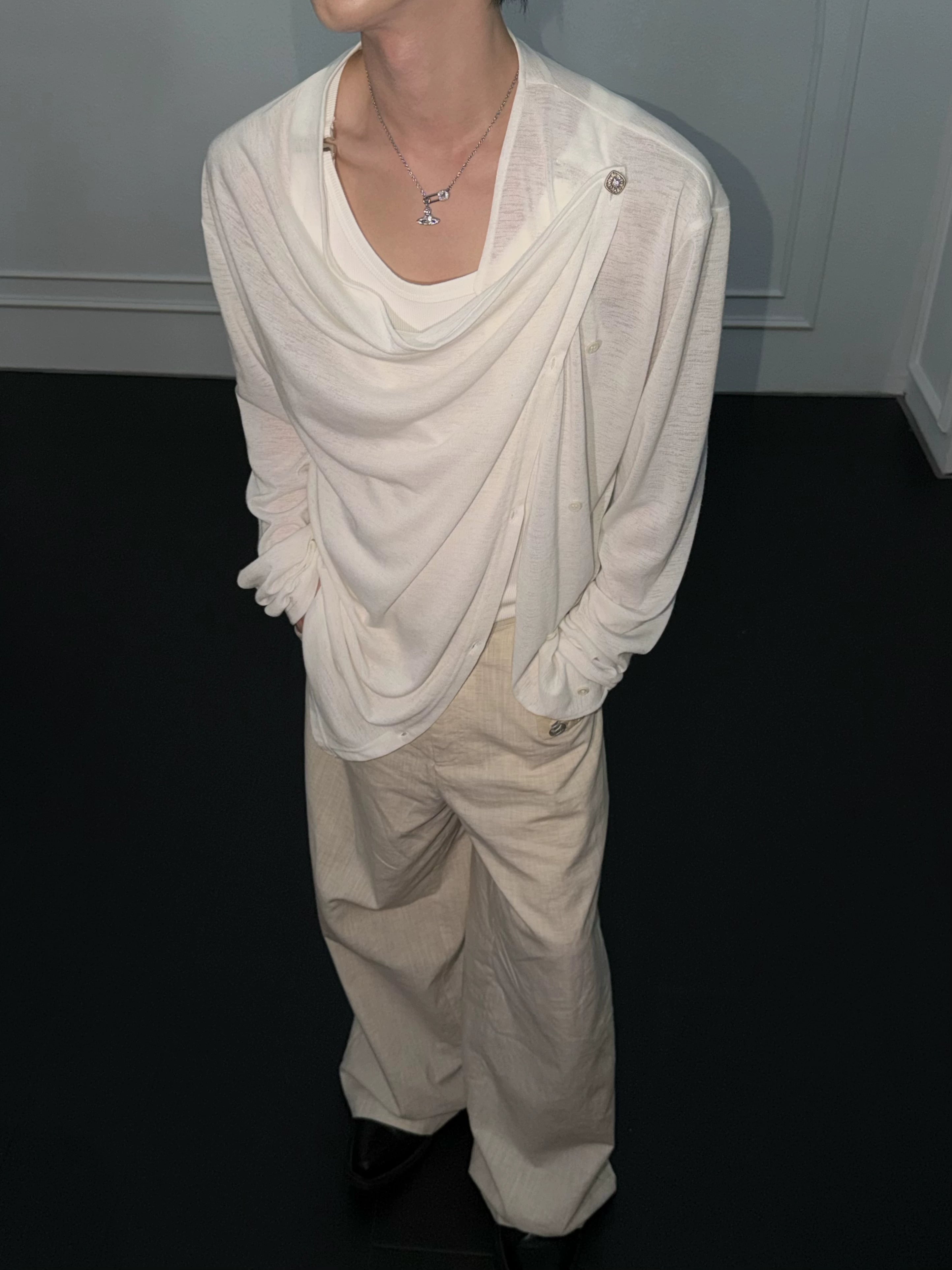 Draped Asymmetric Button Long-Sleeve Top product view 3