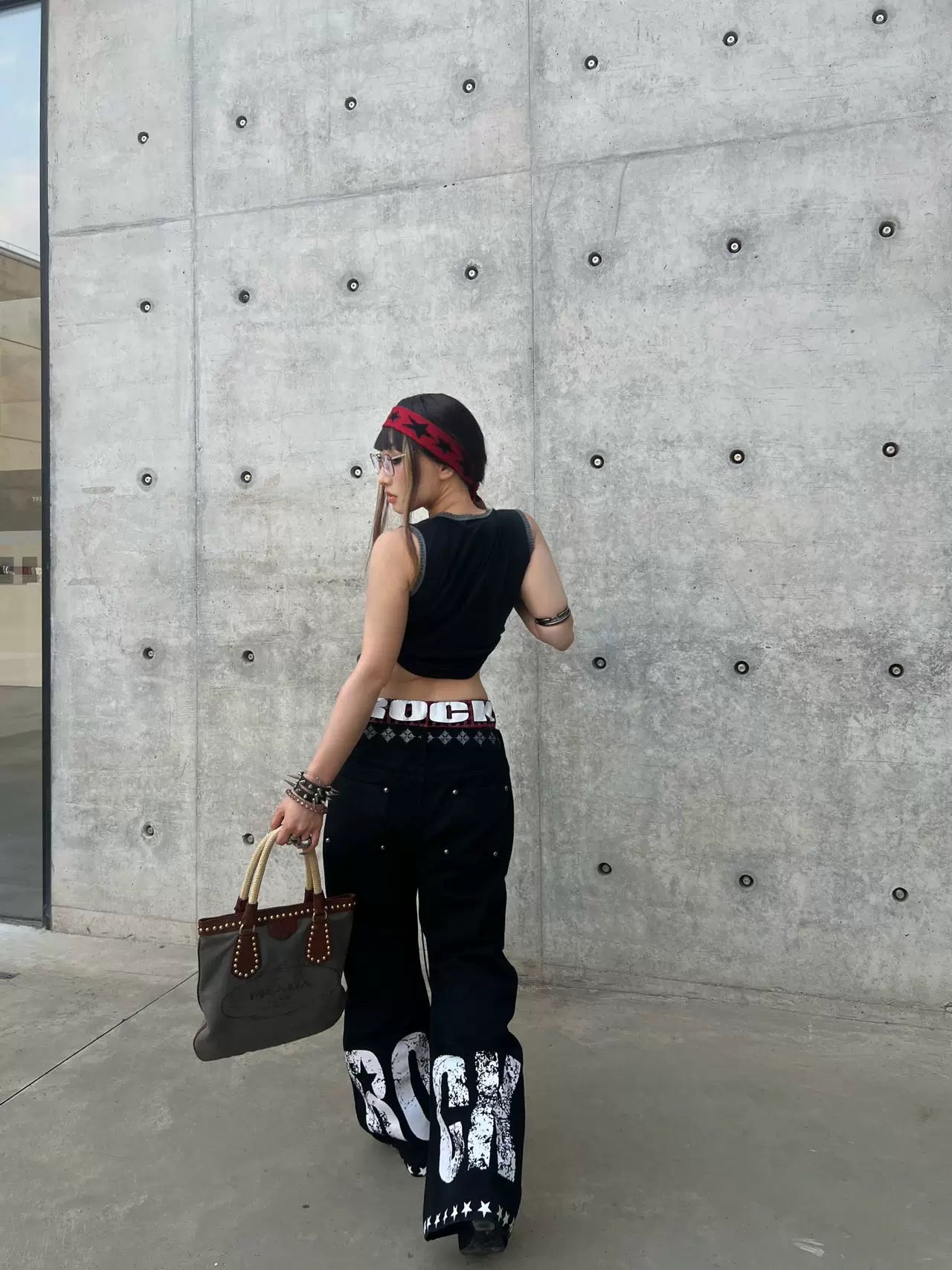 Double-Waist Graphic Wide-Leg Jeans product view 5