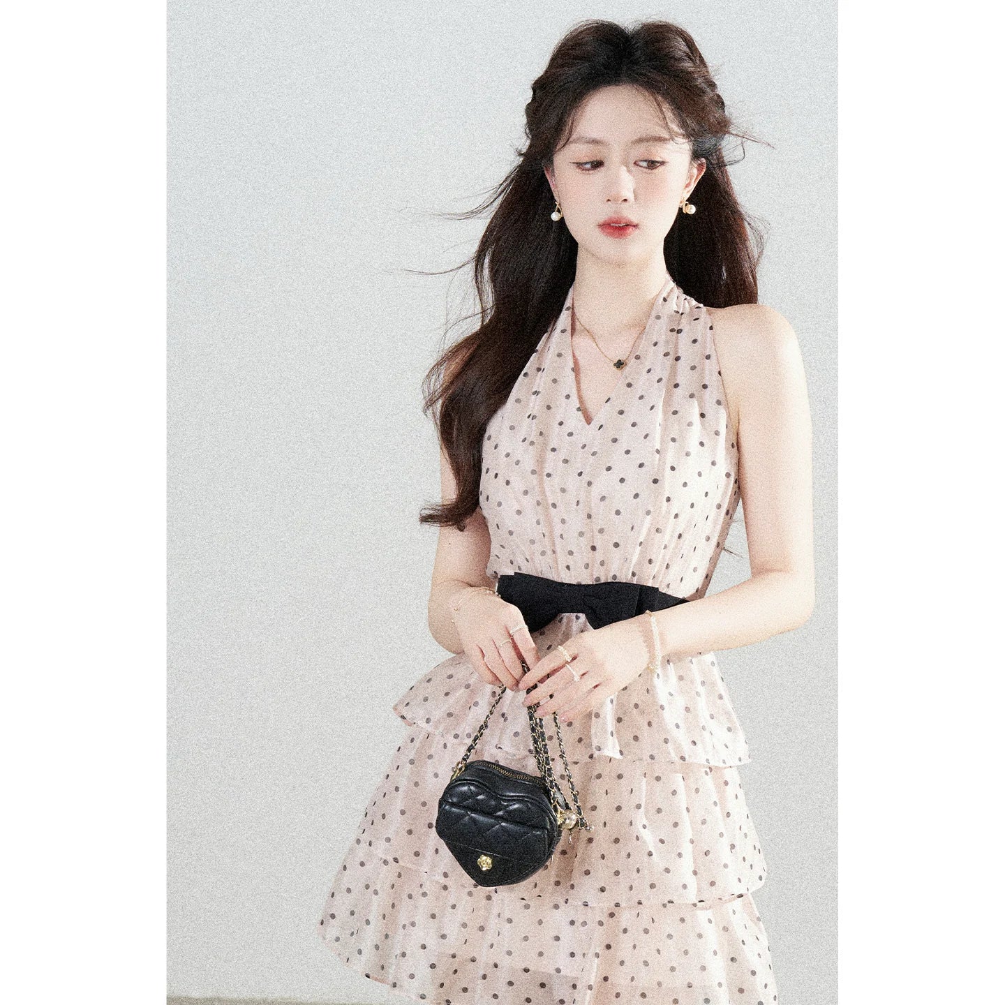 Polka-Dot Bow Halter Mini Dress product view 5