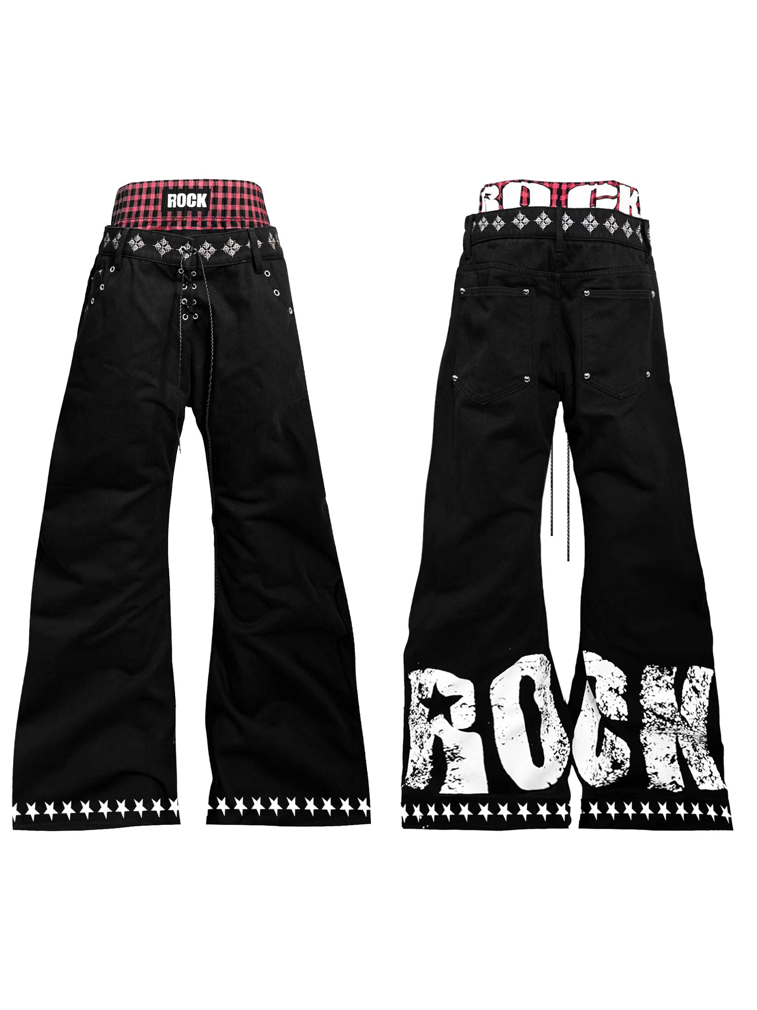 Double-Waist Graphic Wide-Leg Jeans product view 6