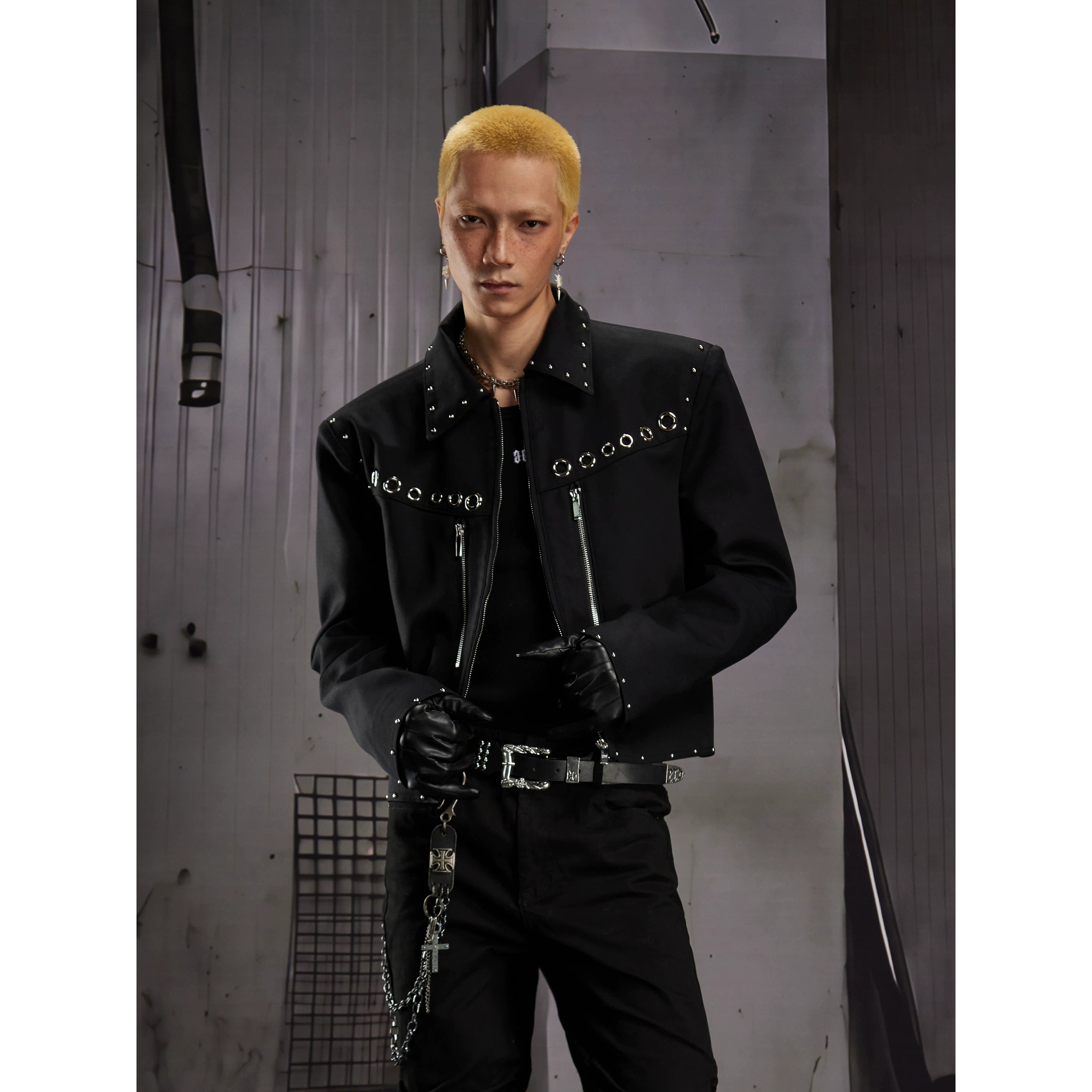 Grommet-Trim Cropped Moto Jacket product view 6